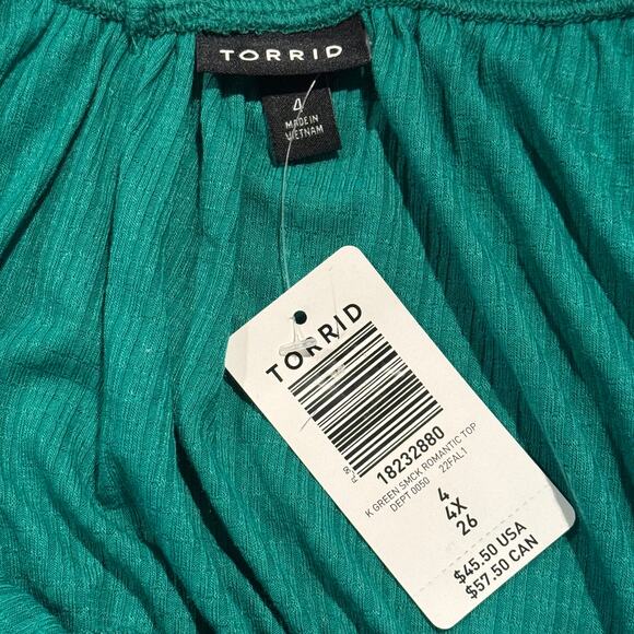 NWT Torrid Top 3/4 Sleeve Smocked Waist Milkmaid Boho Peasant Cottage Green 4 4X - Picture 3 of 6